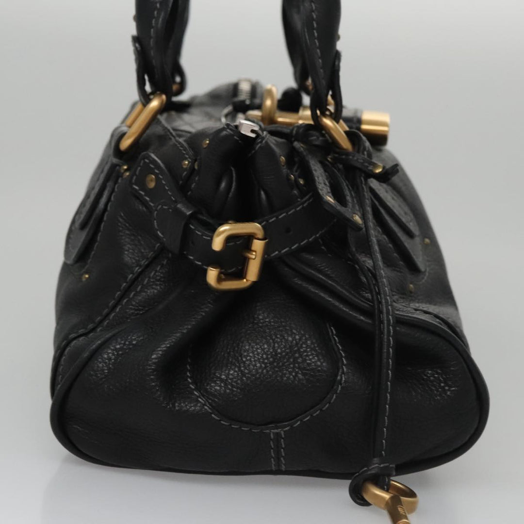 Chloe Paddington Hand Bag Leather Black Gold Silver am7438