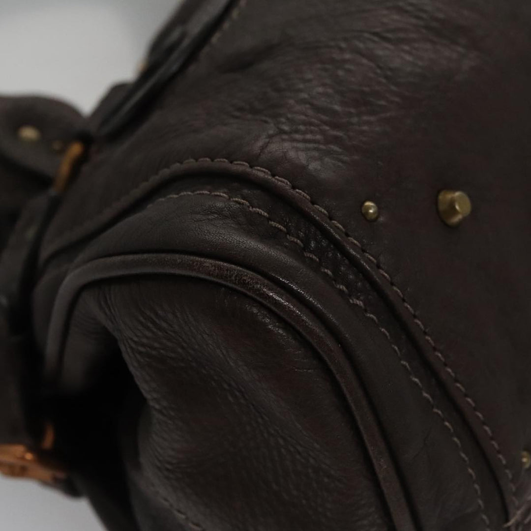 Chloe Paddington Hand Bag Leather Brown Gold Silver am7439