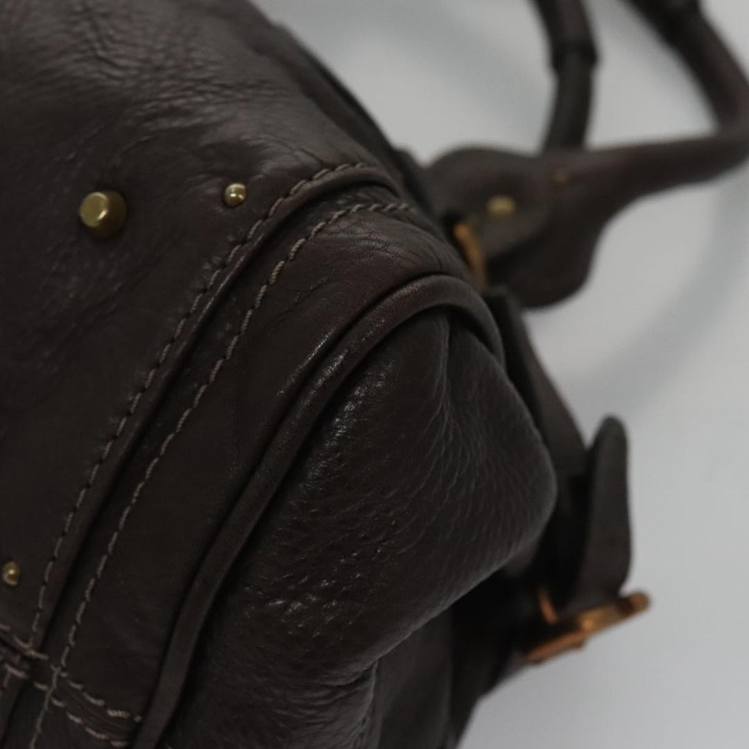 Chloe Paddington Hand Bag Leather Brown Gold Silver am7439