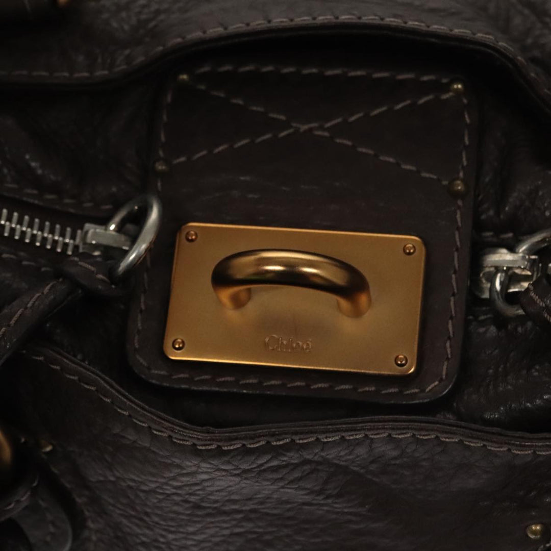Chloe Paddington Hand Bag Leather Brown Gold Silver am7439