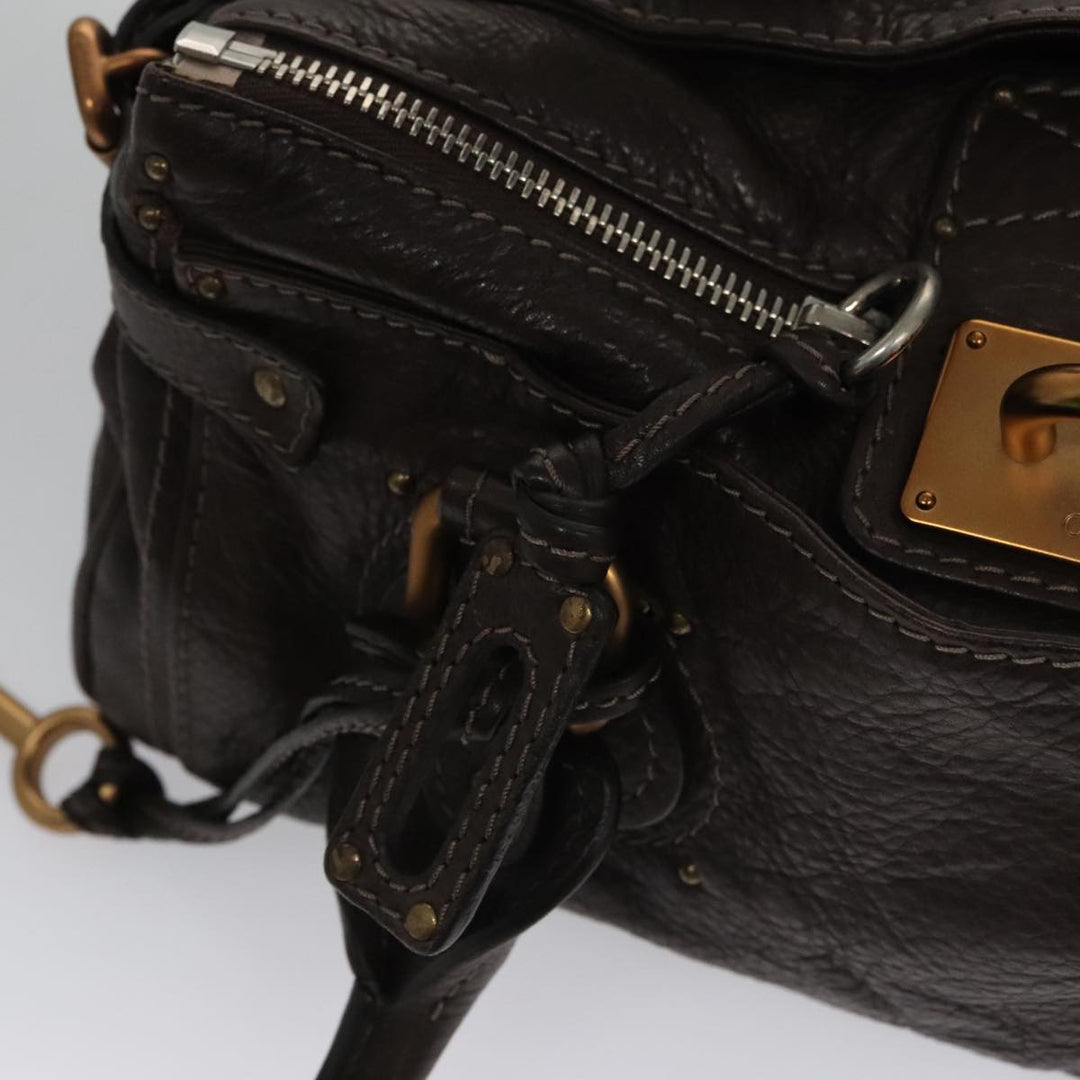 Chloe Paddington Hand Bag Leather Brown Gold Silver am7439