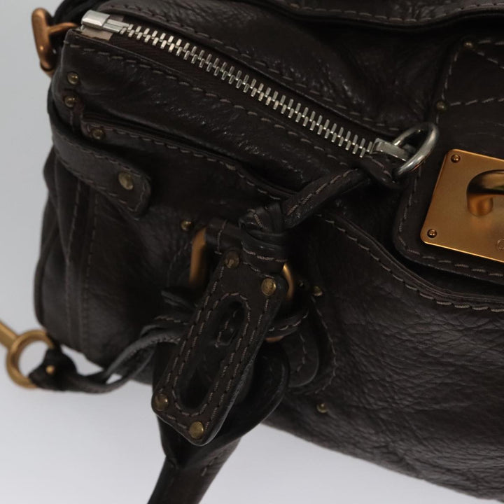 Chloe Paddington Hand Bag Leather Brown Gold Silver am7439