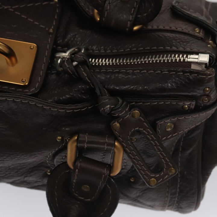 Chloe Paddington Hand Bag Leather Brown Gold Silver am7439