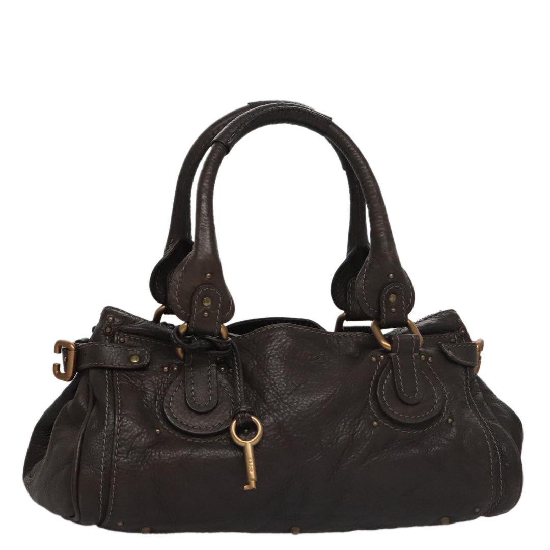 Chloe Paddington Hand Bag Leather Brown Gold Silver am7439