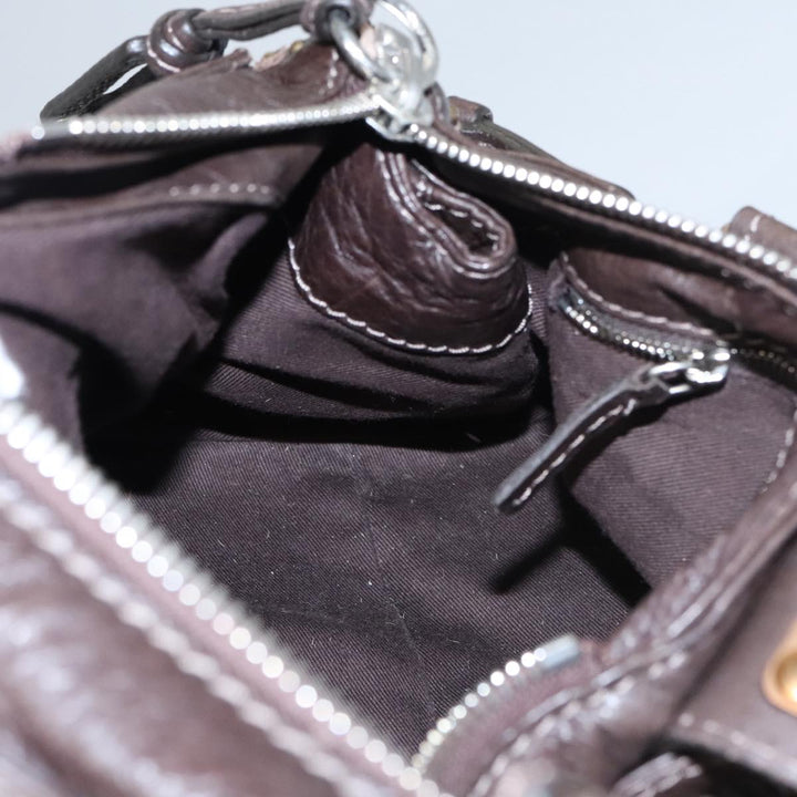 Chloe Paddington Hand Bag Leather Brown Gold Silver am7439