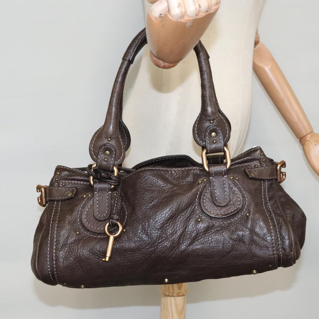 Chloe Paddington Hand Bag Leather Brown Gold Silver am7439
