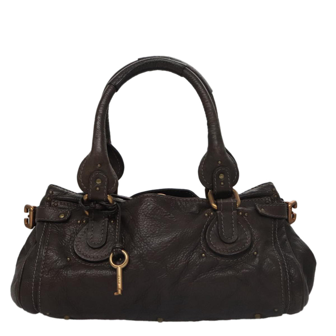 Chloe Paddington Hand Bag Leather Brown Gold Silver am7439