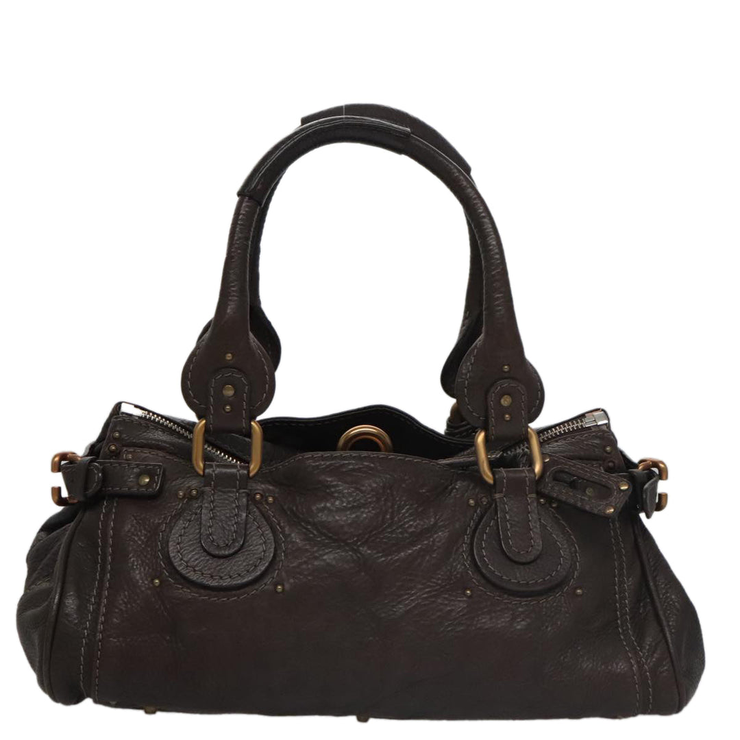 Chloe Paddington Hand Bag Leather Brown Gold Silver am7439