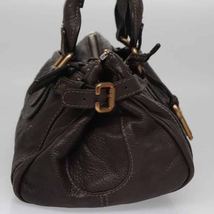 Chloe Paddington Hand Bag Leather Brown Gold Silver am7439