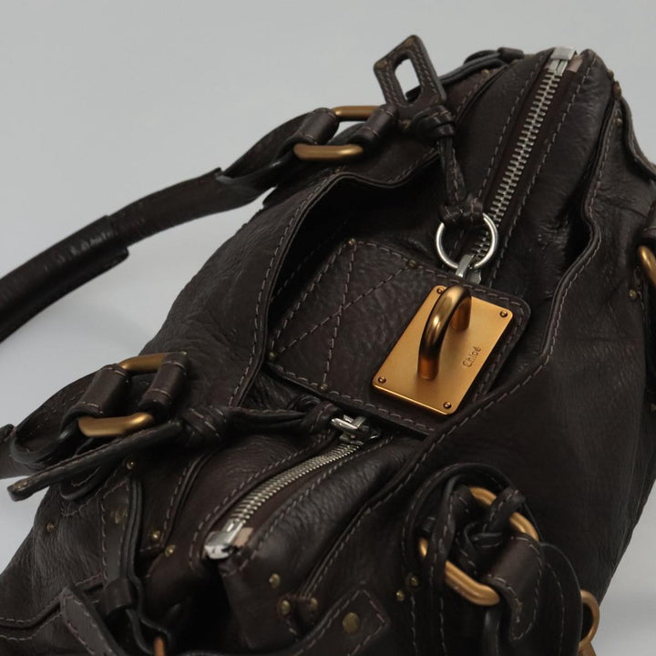 Chloe Paddington Hand Bag Leather Brown Gold Silver am7439