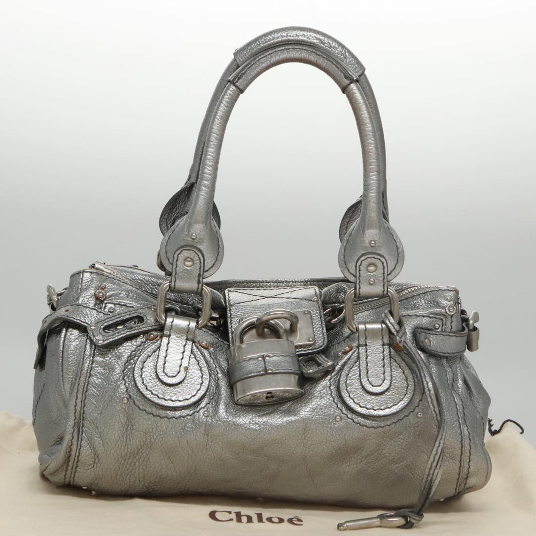 Chloe Paddington Hand Bag Leather Silver Gold am7440