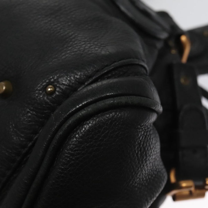 Chloe Paddington Hand Bag Leather Black Gold Silver am7465