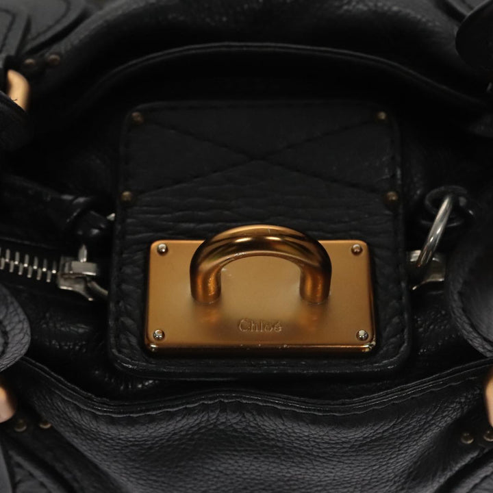 Chloe Paddington Hand Bag Leather Black Gold Silver am7465