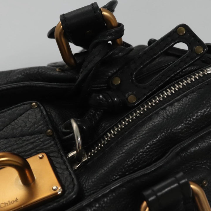 Chloe Paddington Hand Bag Leather Black Gold Silver am7465