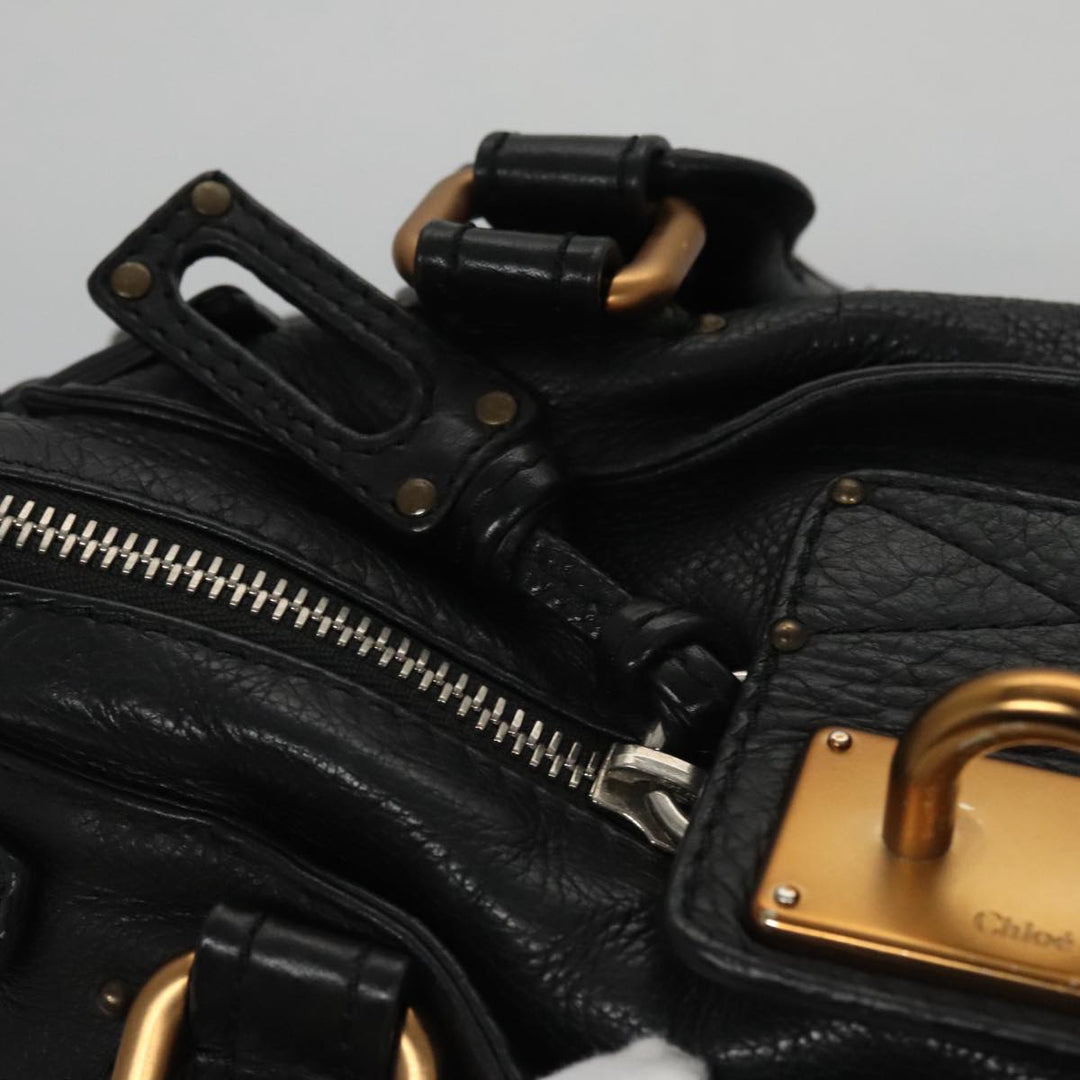 Chloe Paddington Hand Bag Leather Black Gold Silver am7465