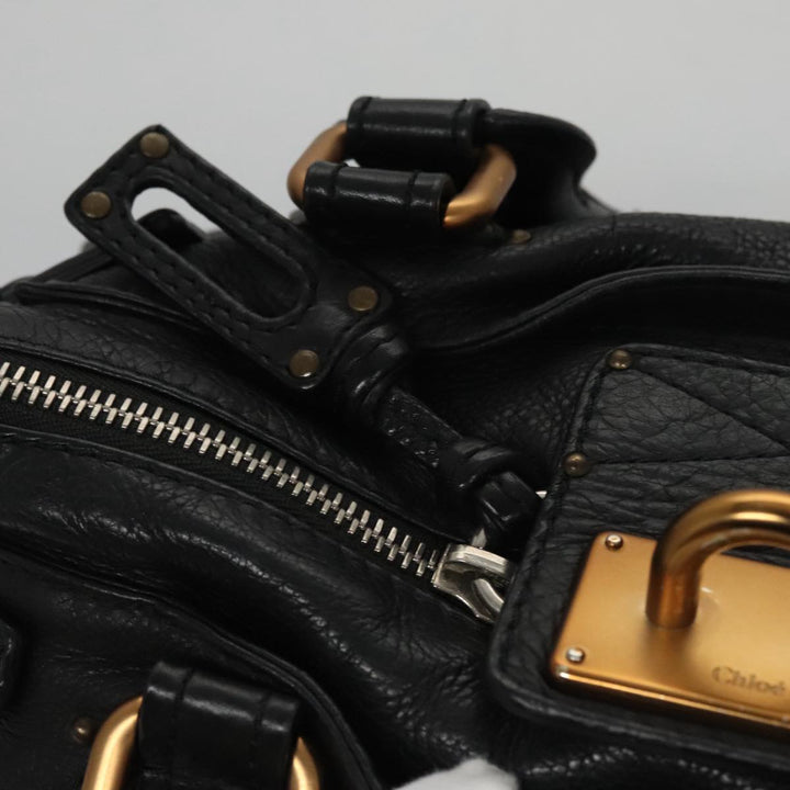 Chloe Paddington Hand Bag Leather Black Gold Silver am7465