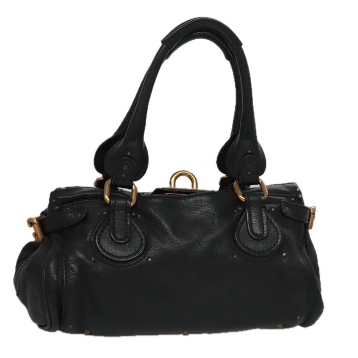 Chloe Paddington Hand Bag Leather Black Gold Silver am7465