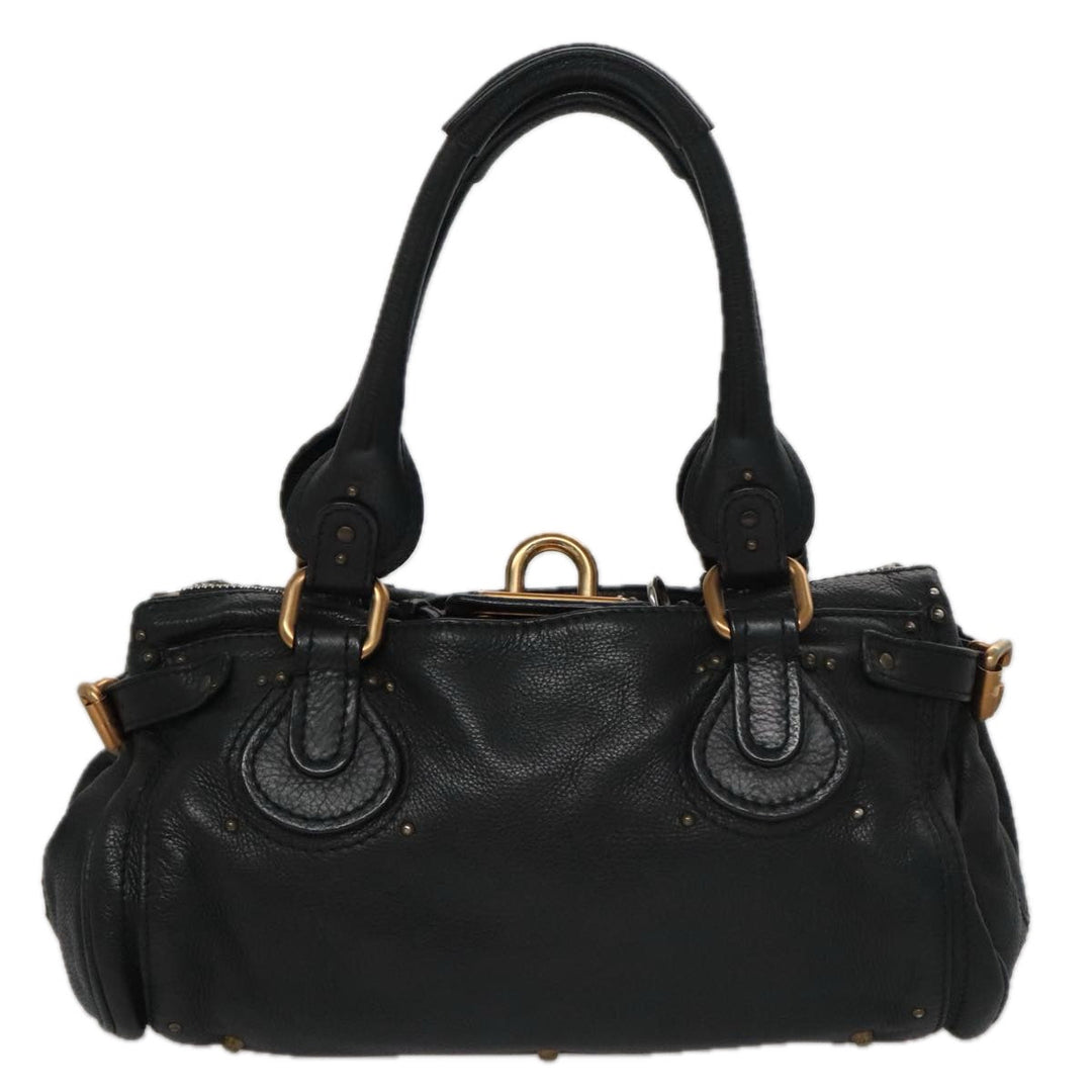 Chloe Paddington Hand Bag Leather Black Gold Silver am7465