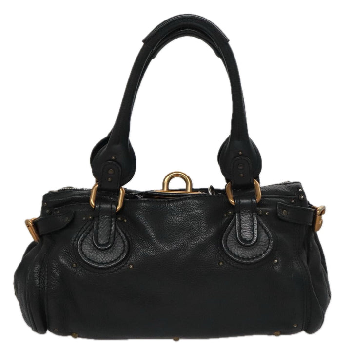 Chloe Paddington Hand Bag Leather Black Gold Silver am7465