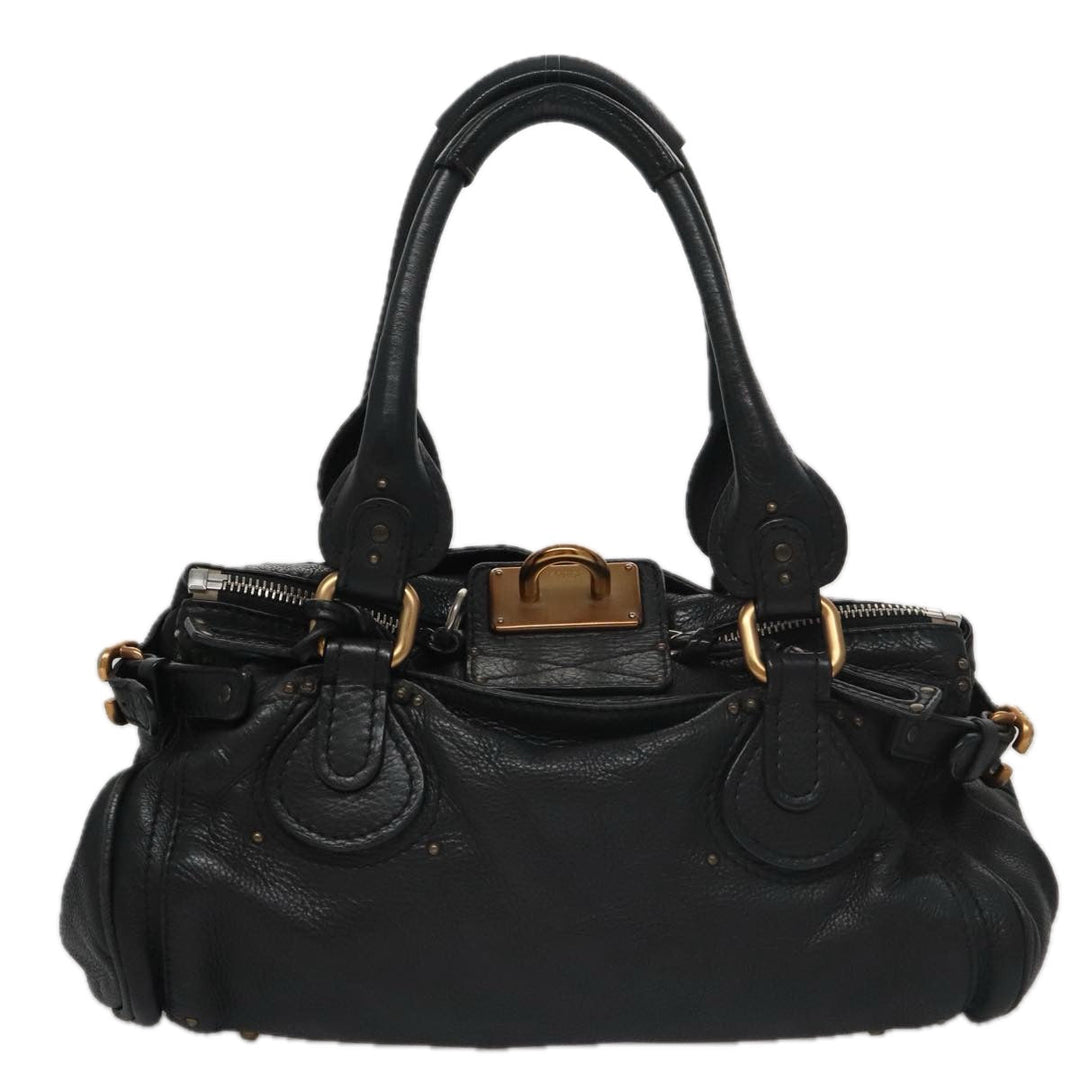 Chloe Paddington Hand Bag Leather Black Gold Silver am7465
