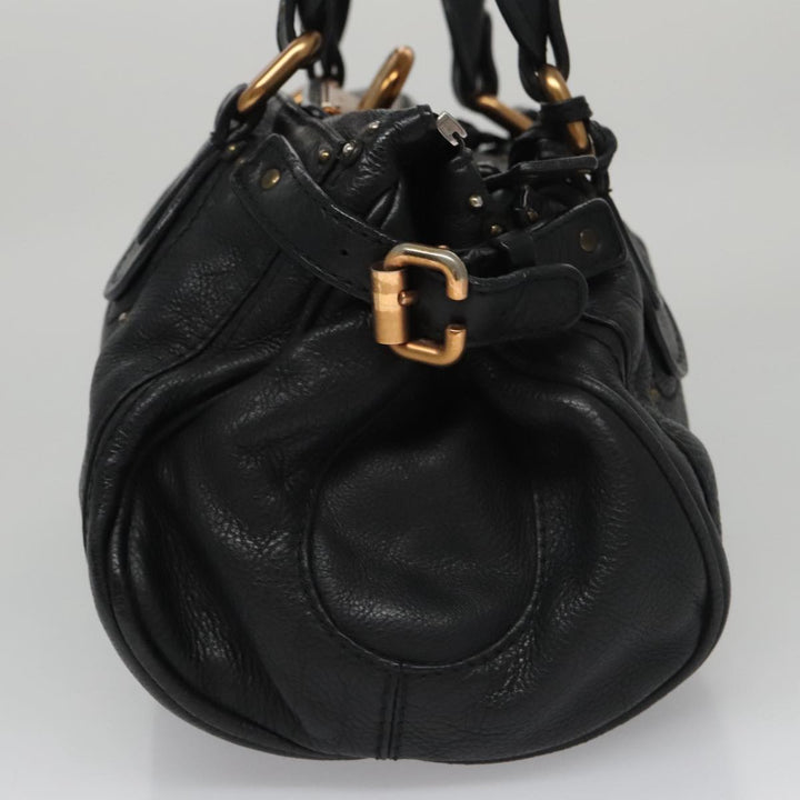 Chloe Paddington Hand Bag Leather Black Gold Silver am7465