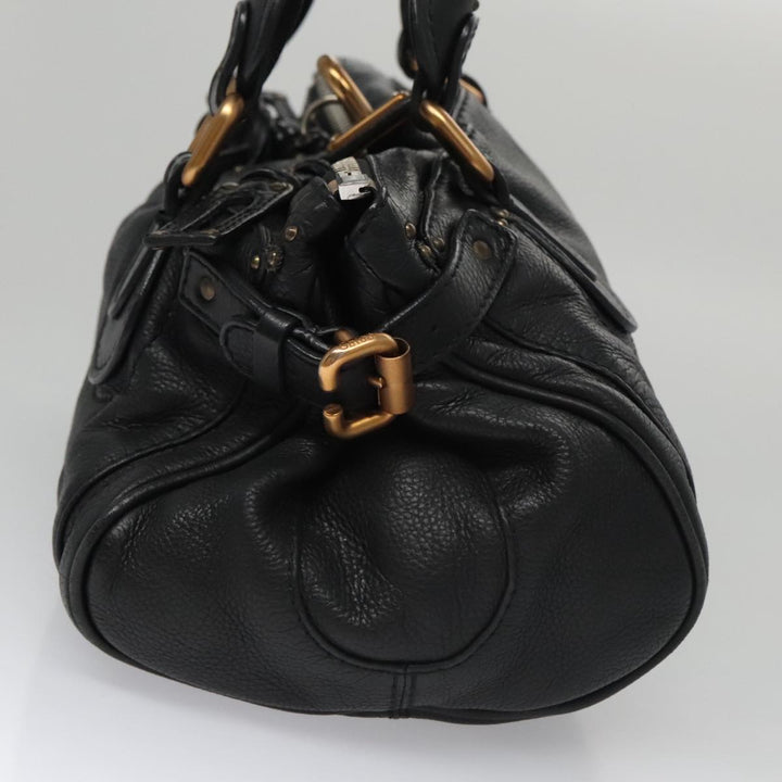 Chloe Paddington Hand Bag Leather Black Gold Silver am7465