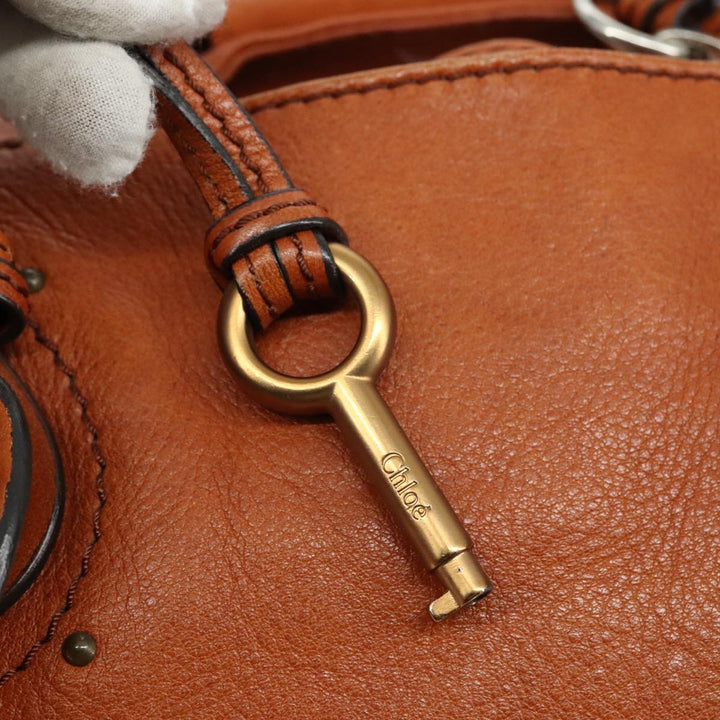 Chloe Paddington Hand Bag Leather Brown Gold Silver am7466