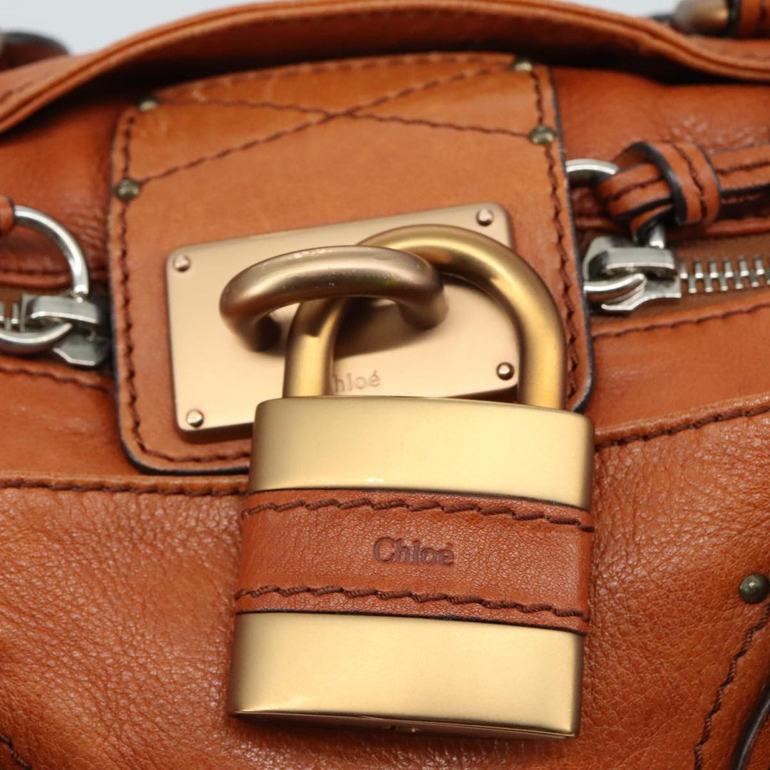 Chloe Paddington Hand Bag Leather Brown Gold Silver am7466