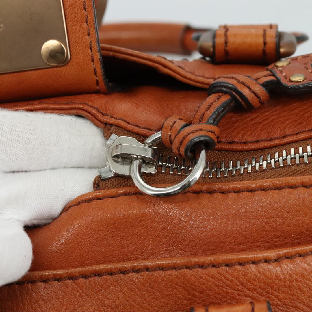 Chloe Paddington Hand Bag Leather Brown Gold Silver am7466
