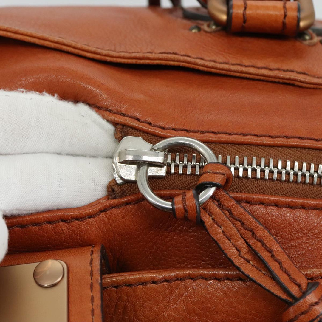 Chloe Paddington Hand Bag Leather Brown Gold Silver am7466