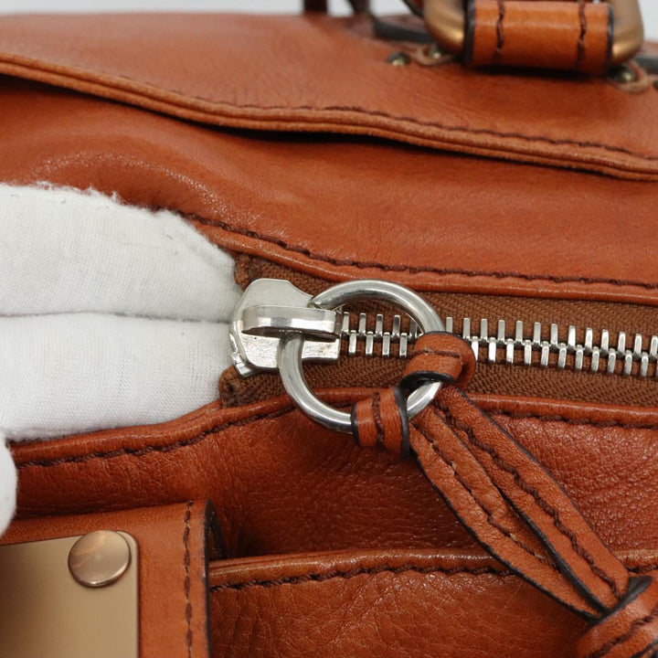 Chloe Paddington Hand Bag Leather Brown Gold Silver am7466