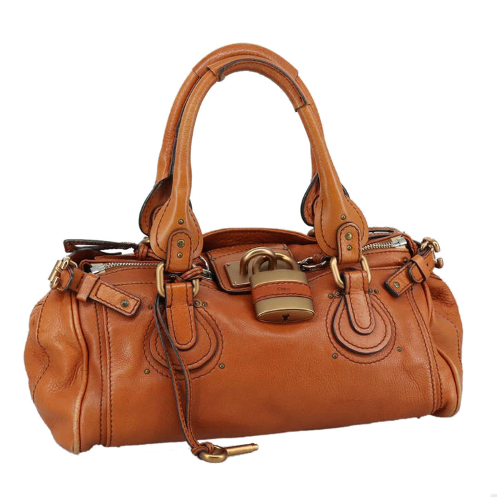 Chloe Paddington Hand Bag Leather Brown Gold Silver am7466