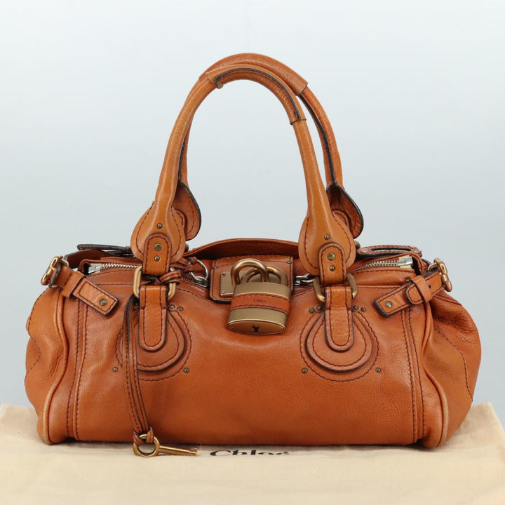 Chloe Paddington Hand Bag Leather Brown Gold Silver am7466