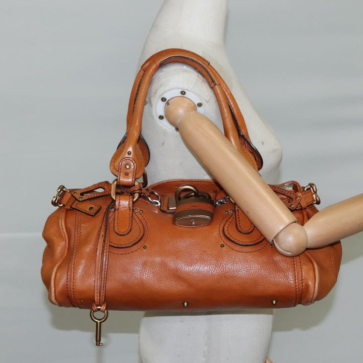 Chloe Paddington Hand Bag Leather Brown Gold Silver am7466