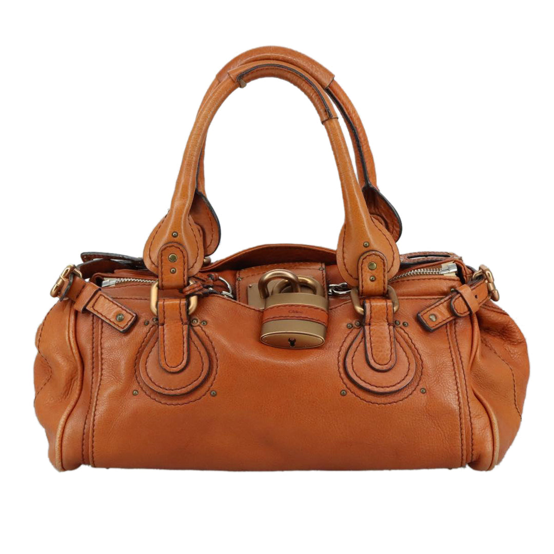 Chloe Paddington Hand Bag Leather Brown Gold Silver am7466