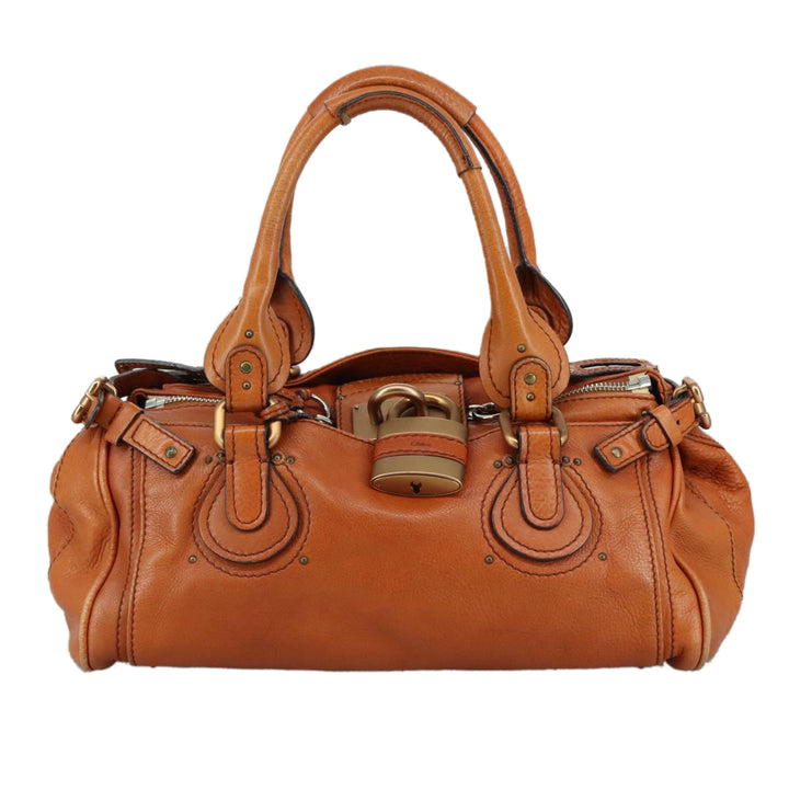 Chloe Paddington Hand Bag Leather Brown Gold Silver am7466