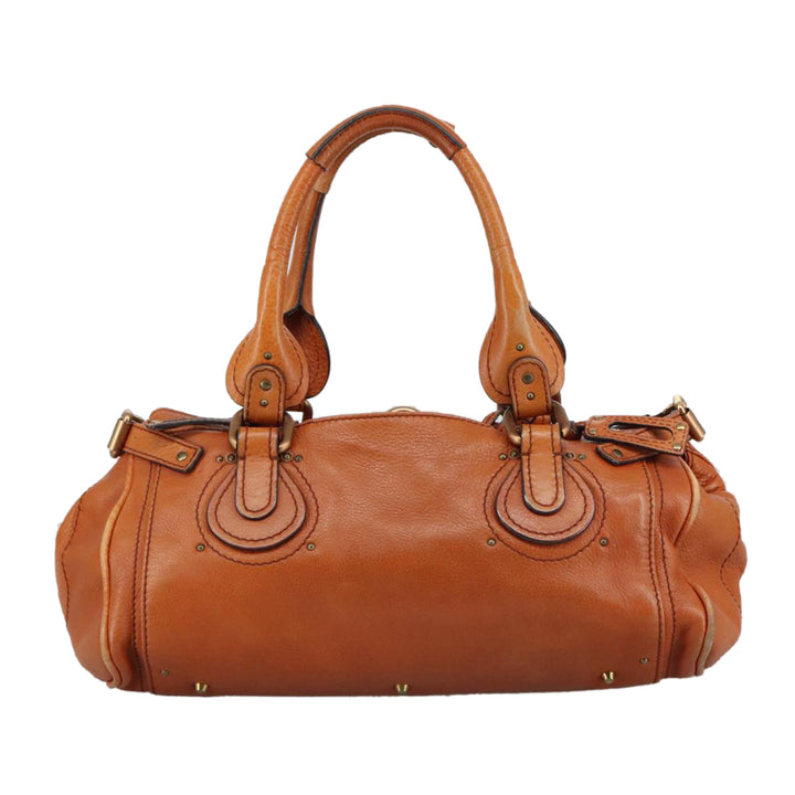 Chloe Paddington Hand Bag Leather Brown Gold Silver am7466