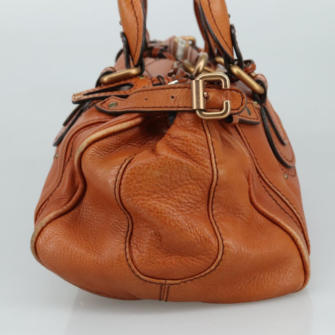 Chloe Paddington Hand Bag Leather Brown Gold Silver am7466
