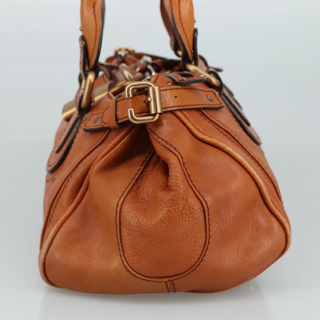 Chloe Paddington Hand Bag Leather Brown Gold Silver am7466