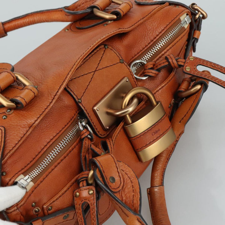 Chloe Paddington Hand Bag Leather Brown Gold Silver am7466