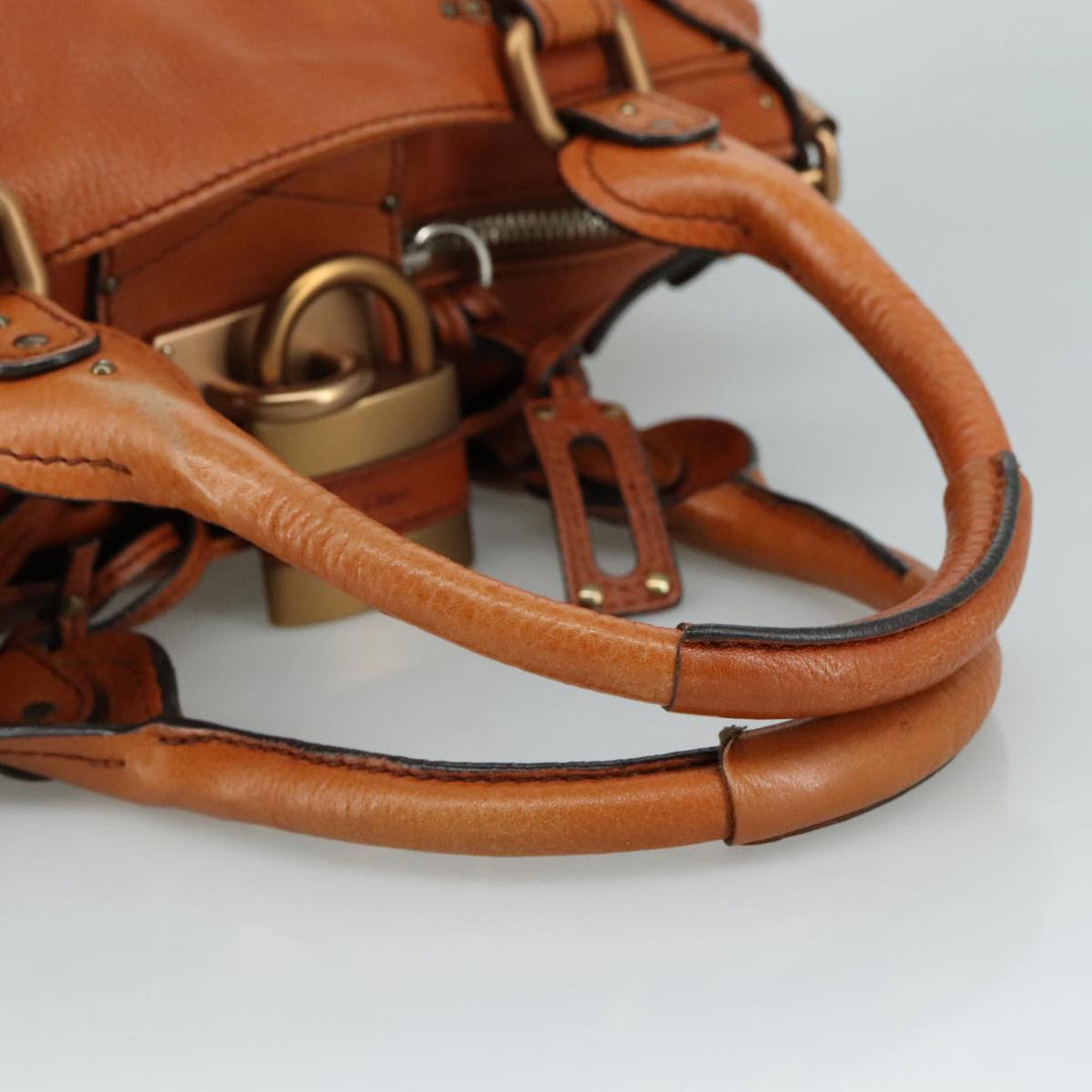 Chloe Paddington Hand Bag Leather Brown Gold Silver am7466