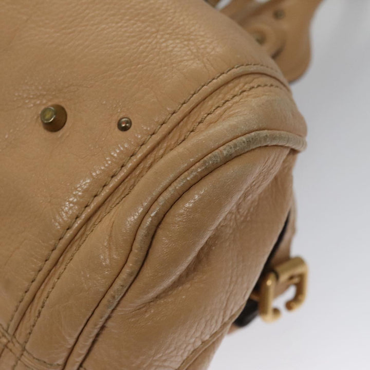 Chloe Paddington Hand Bag Leather Beige Gold Silver am7467