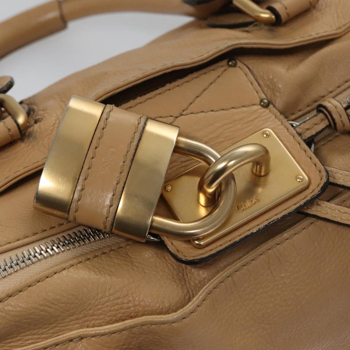 Chloe Paddington Hand Bag Leather Beige Gold Silver am7467