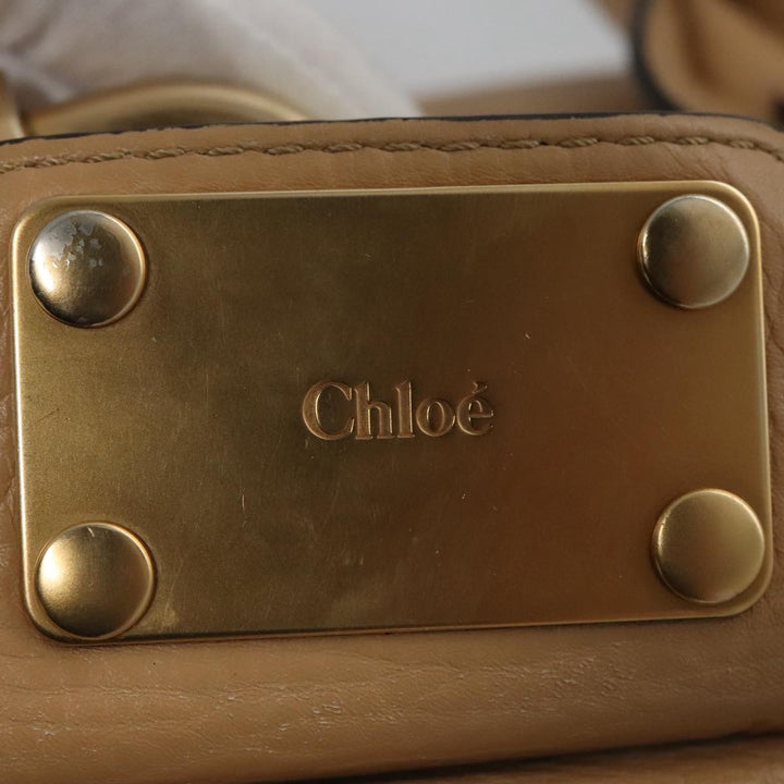 Chloe Paddington Hand Bag Leather Beige Gold Silver am7467