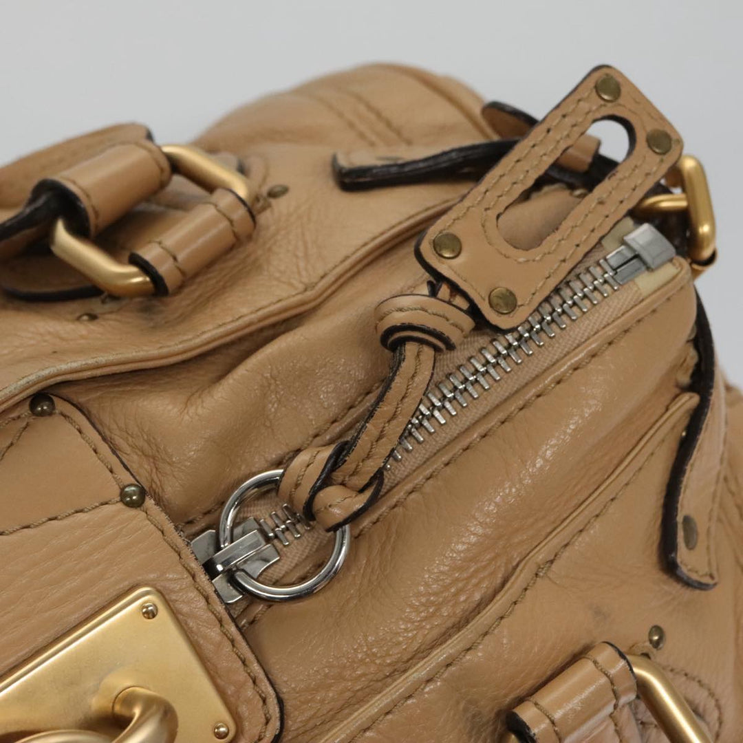 Chloe Paddington Hand Bag Leather Beige Gold Silver am7467