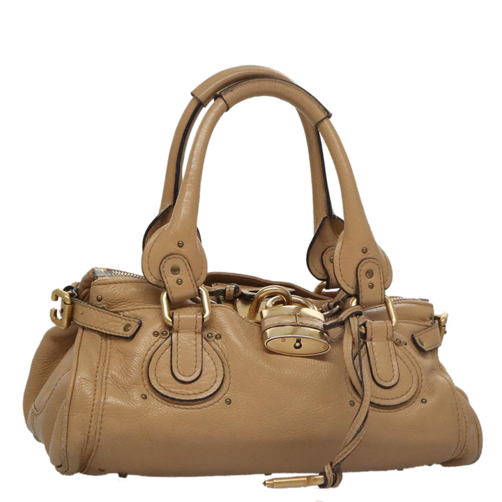 Chloe Paddington Hand Bag Leather Beige Gold Silver am7467