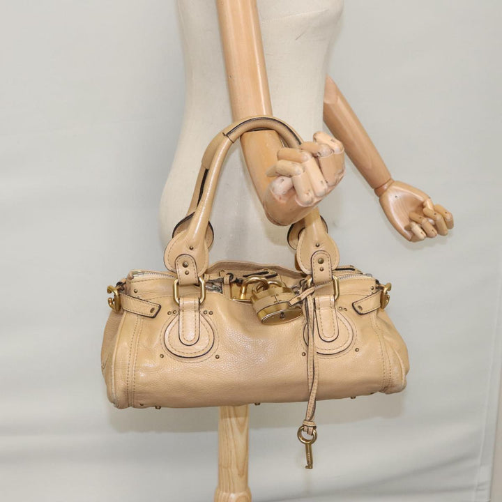 Chloe Paddington Hand Bag Leather Beige Gold Silver am7467