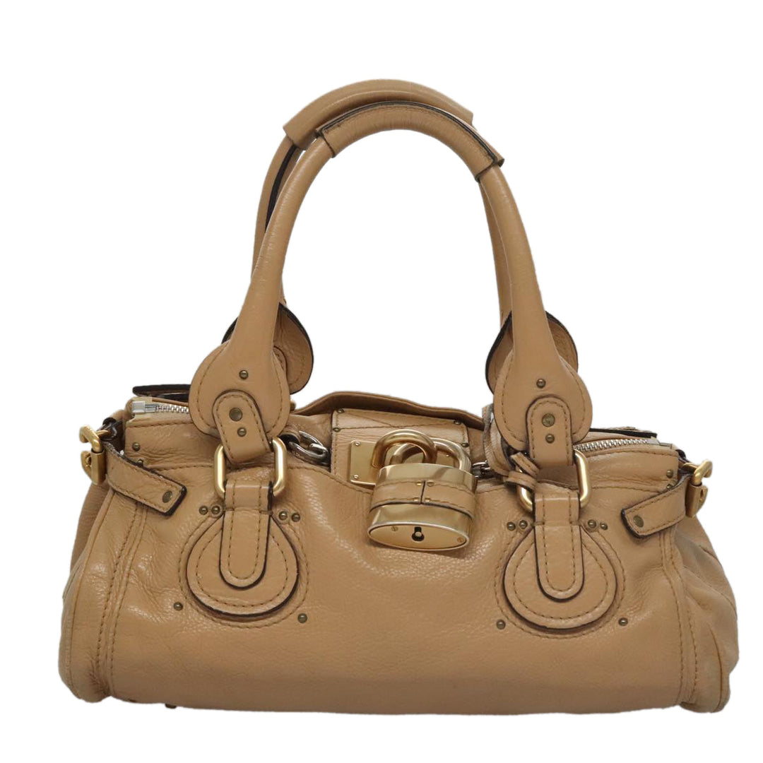 Chloe Paddington Hand Bag Leather Beige Gold Silver am7467