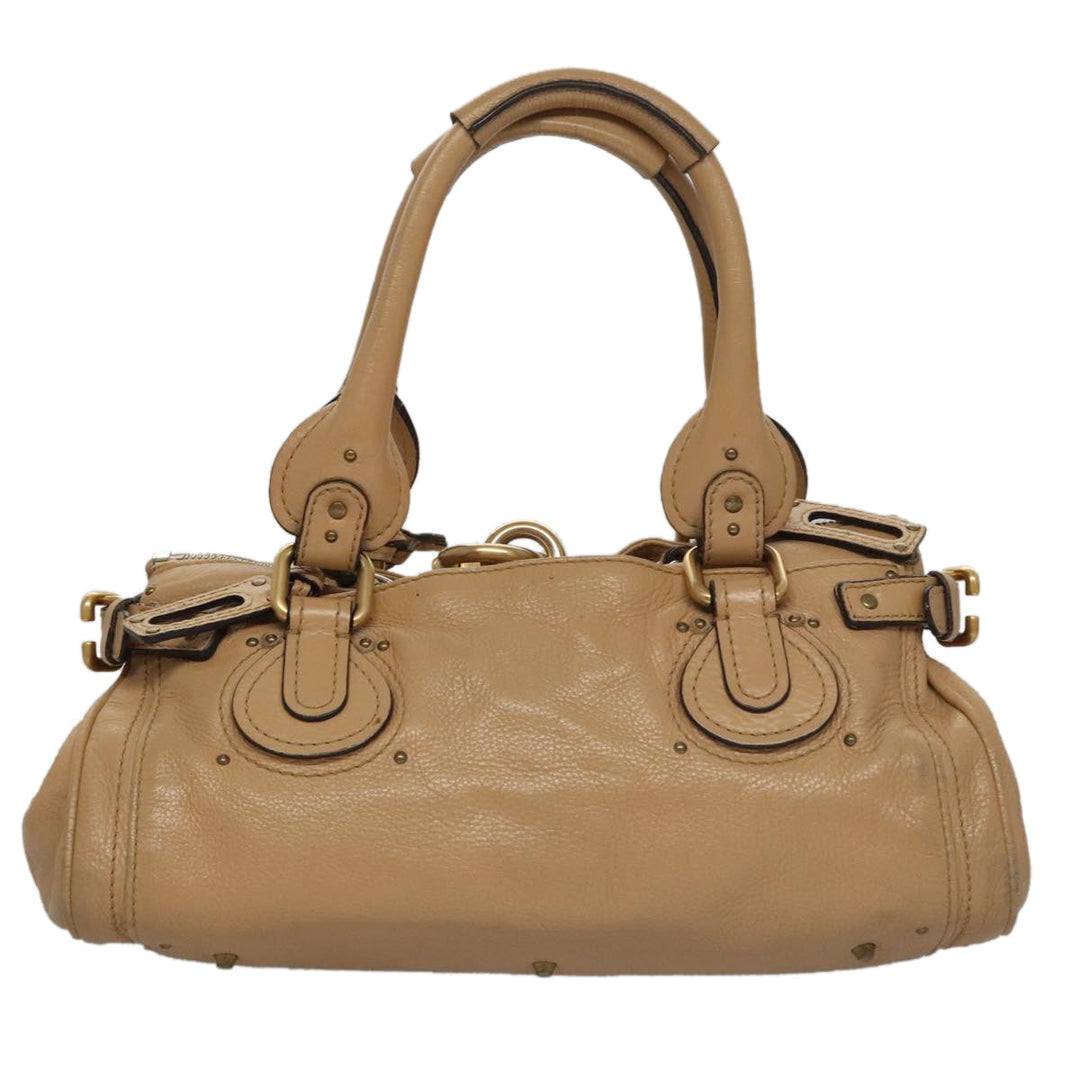 Chloe Paddington Hand Bag Leather Beige Gold Silver am7467