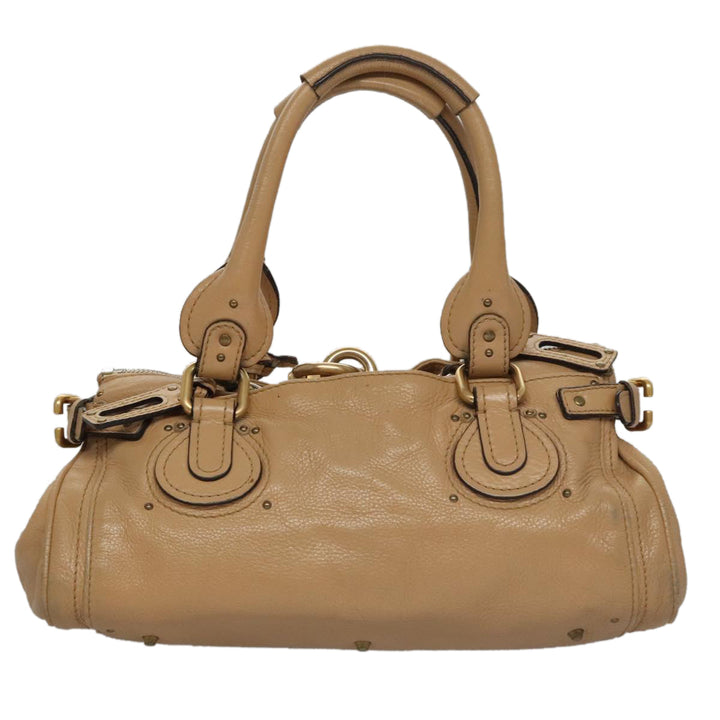 Chloe Paddington Hand Bag Leather Beige Gold Silver am7467